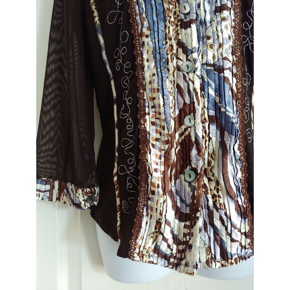 Alberto Makali Womens Artsy Pleated Sheer Mesh Sleeves Embroidered L Electic - Picture 7 of 13